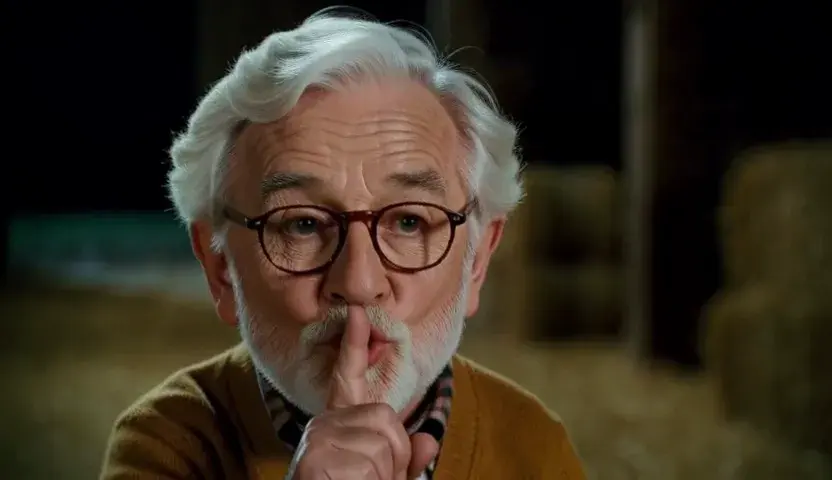 Close-up of the imp shushing with one finger on his lips